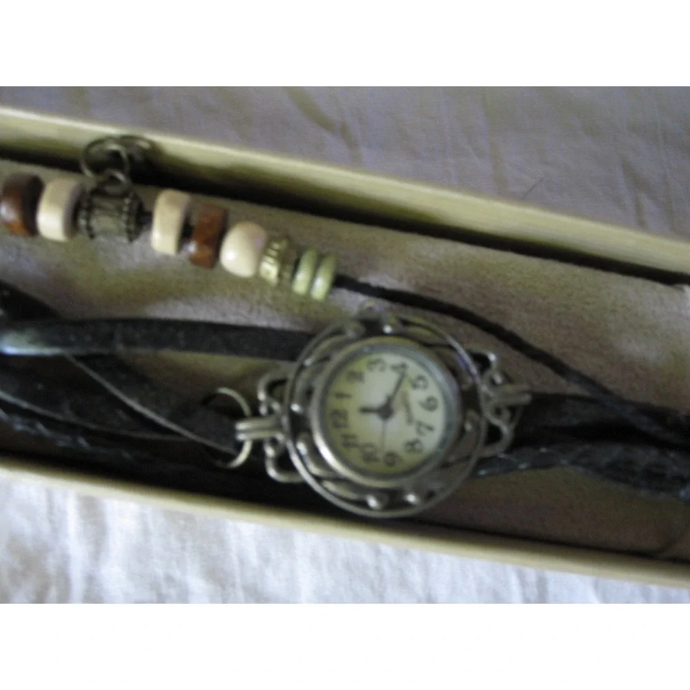 Vintage JTV Jewelry Love Collectible Watch Leather band Beads Analog Snap Button